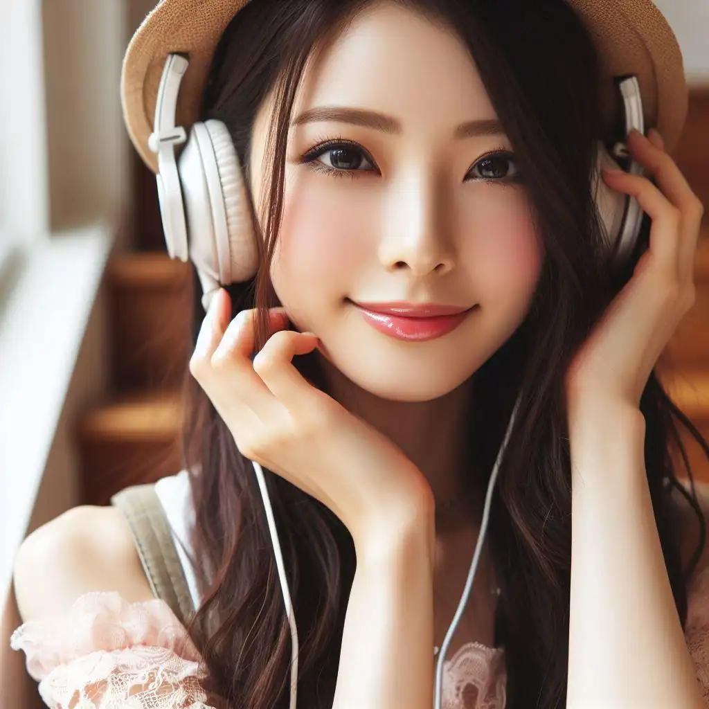 Asian Women with hat and a headphone