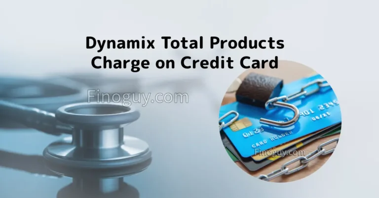 A stethoscope and a credit card are chained to a padlock on a table. The text "Dynamix Total Products" and "Charge on Credit Card" is written above the image.