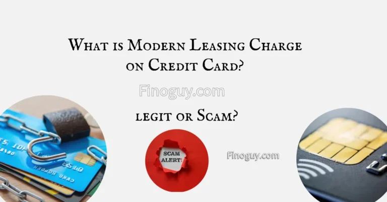 Image of a credit card with a lock on it. Text on the image says “What is modern leasing charge on credit card? Legal or scam?” with “Scam Alert” below it.