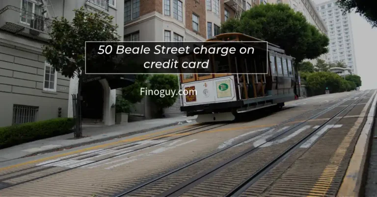 San Francisco's steep Beale Street features a red cable car with a sign stating "50 Beale Street" and "Charge on Credit Card" and a small Finoguy.com logo.